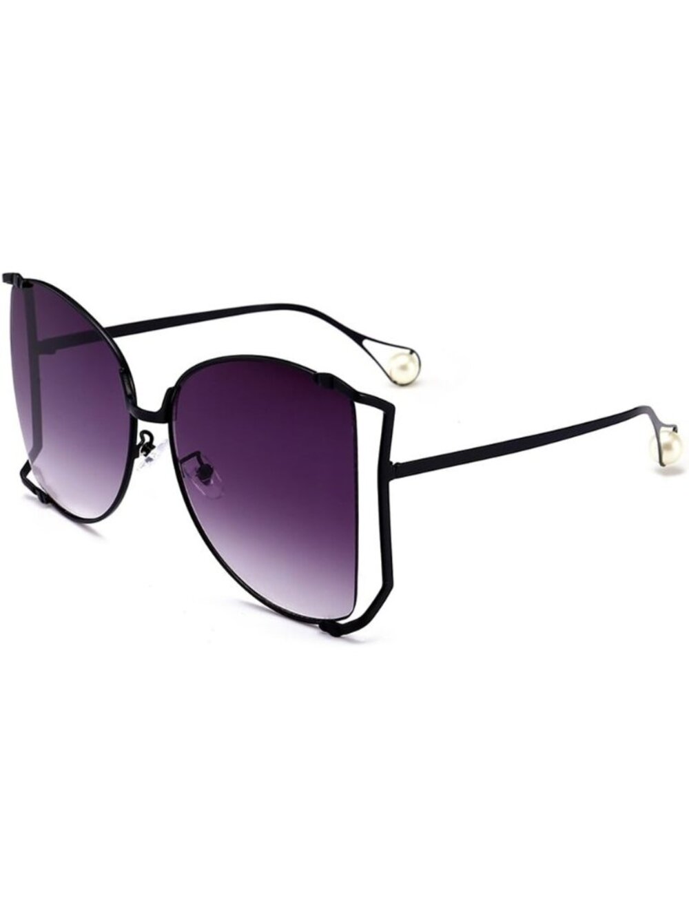 Women's Oversized Semi Rimless Sunglasses Retro Metal Frame Glasses Black Grey